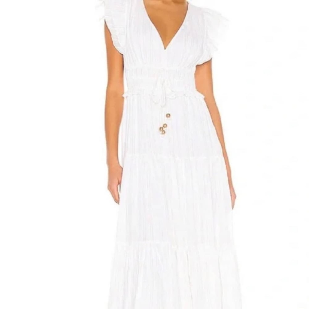 KARINA GRIMALDI KARLA METALLIC MIDI DRESS  WHITE/ GOLD SIZE XS / USED